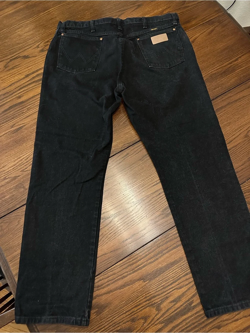 Wrangler Black Denim Back Pocket with Tan Patch - excellent used condition - Picture 3 of 7